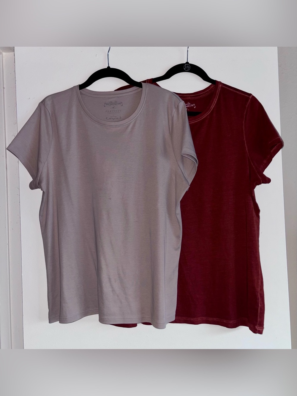 2-Piece Lot Peruvian Connection Pima Cotton T-Shirt Sz L Rust & Oatmeal